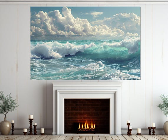 Scenic Ocean Canvas Art, Sea Waves Canvas Print, Ocean Waves Painting, Ocean Wall Art, Sea Water Wall Art, Framed and Ready to Hang