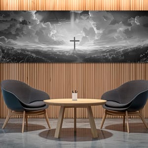 Arte de parede da Bíblia, O poder da cruz, impressão em tela, arte de parede religiosa em preto e branco, emoldurada e pronta para pendurar imagem 3