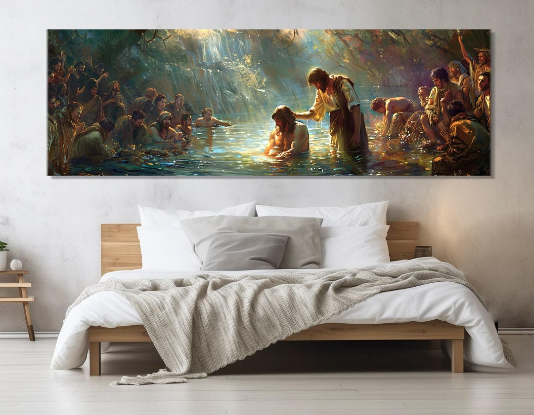 The Baptism of Jesus Painting Canvas Print, Jesus and John the Baptist ...