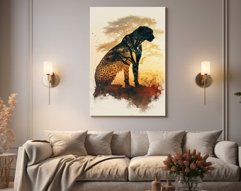 Abstract Cheetah Silhouette Canvas Print, Animals Wall Art, Cheetah Painting, Framed and Ready to Hang