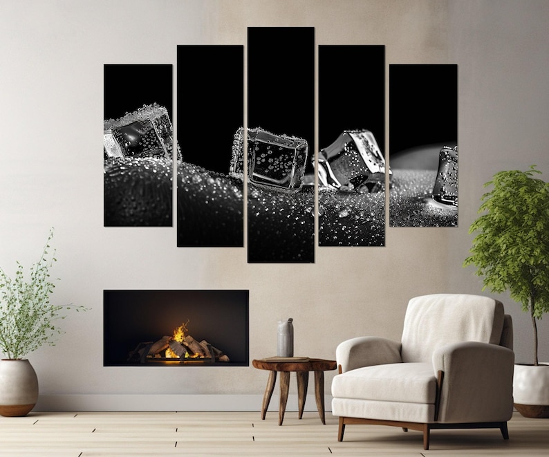 Arte mural erótico, impresión erótica abstracta en lienzo, arte mural sexy en blanco y negro, impresión de cubitos de hielo sobre cuerpo desnudo, enmarcada y lista para colgar. imagen 4