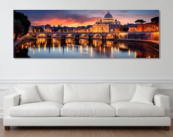 Evening Rome Canvas Print, Rome Painting, Rome Wall Art, Framed and Ready to Hang