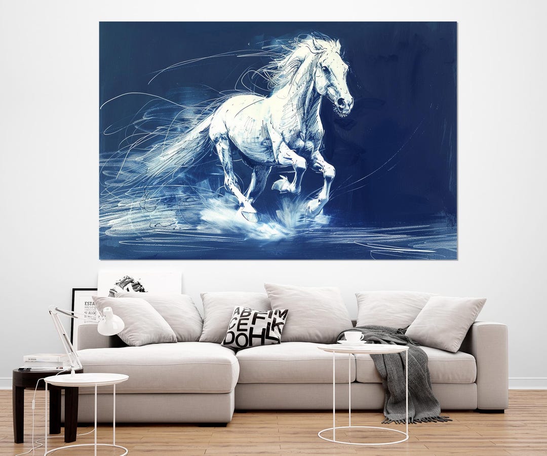 Abstract White Horse Painting Canvas Print, Contemporary Horses Wall ...