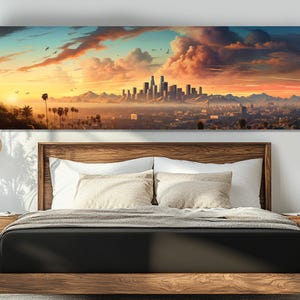 Abstract Los Angeles Sunset Canvas Print, Scenic Los Angeles Painting, Los Angeles Wall Art, Los Angeles Skyline, Framed and Ready to Hang