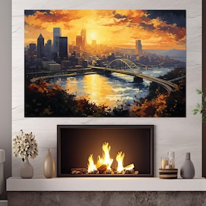 Abstract Pittsburgh Painting Canvas Print, Pittsburgh Wall Art, Large Pittsburgh Poster, Framed and Ready to Hang
