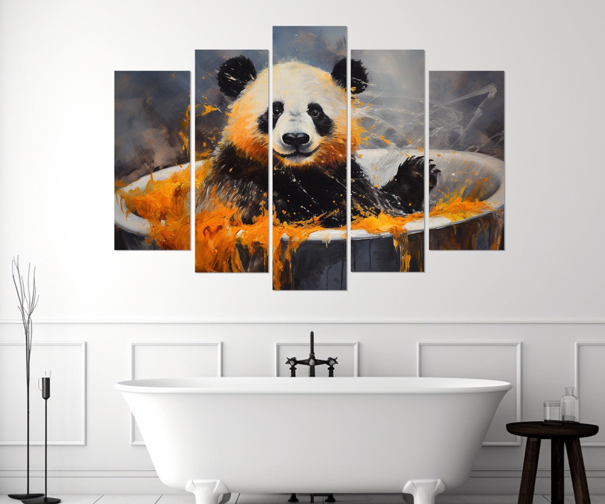Cute Panda in the Bathtub Painting Canvas Print, Bathroom Wall Art ...