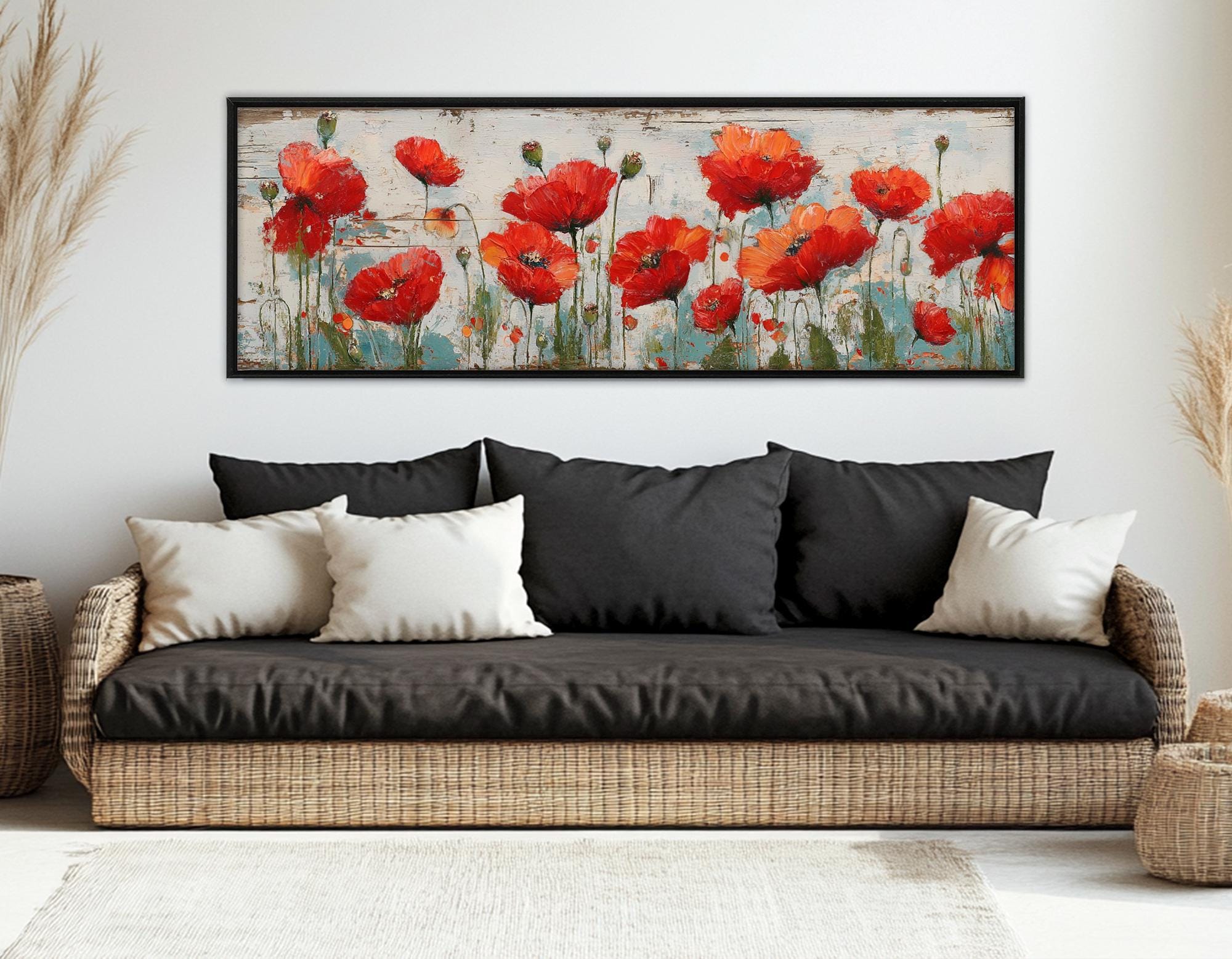 Poppies Painting Canvas Print, Abstract Floral Wall Art, Framed and ...
