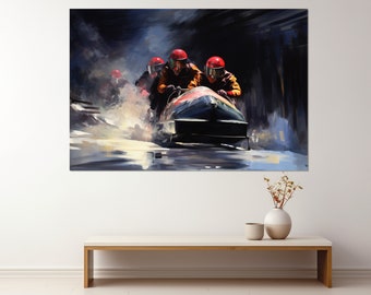 Abstract Bobsleigh Wall Art, Bobsleigh Painting Canvas Print, Bobsledder Gift, Framed and Ready to Hang