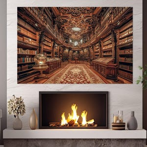 Library Canvas Print, Library Wall Art, Abstract Library Canvas Art, Librarian Gift, Library Painting, Framed and Ready to Hang