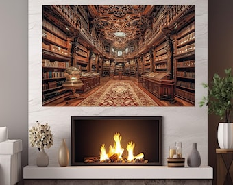 Library Canvas Print, Library Wall Art, Abstract Library Canvas Art, Librarian Gift, Library Painting, Framed and Ready to Hang