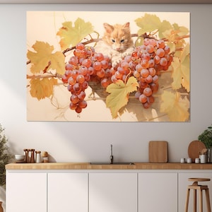 Grape Branch Painting Canvas Print, Vineyard Wall Art, Grape Painting, Framed and Ready to Hang
