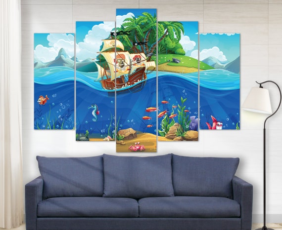 Cartoon Pirate Ship Canvas Print Kids Room Decor Boys Room Etsy