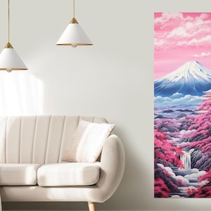 Scenic Fuji Mountain Canvas Print, Asian Wall Art, Abstract Fuji Mountain Painting, Asian Wall Decor, Vertical Art, Framed and Ready to Hang