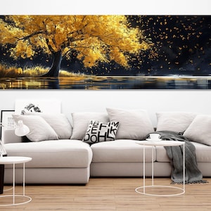 Goldener Baum Gemälde Leinwanddruck, Luxus Wandkunst, Zeitgenössische Wanddekoration, Abstrakt Gold im Interieur, gerahmt und fertig zum Aufhängen