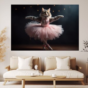 Cat Ballerina Painting Canvas Print, Abstract Ballet Wall Art, Ballet Studio Decor, Nursery Wall Decor, Ballerina Gift