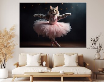 Cat Ballerina Painting Canvas Print, Abstract Ballet Wall Art, Ballet Studio Decor, Nursery Wall Decor, Ballerina Gift
