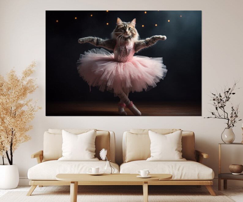 Cat Ballerina Painting Canvas Print, Abstract Ballet Wall Art, Ballet ...