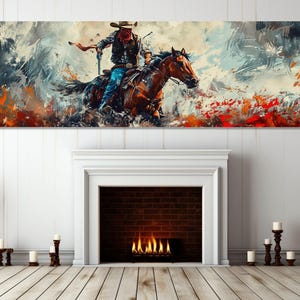 Wilder Westen Wandbild, Cowboy mit Pistole Retro Gemälde Leinwanddruck, Wilder Westen Leinwanddruck, gerahmt und fertig zum Aufhängen