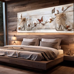 Baumwollblumen Leinwanddruck, Modernes Schlafzimmer Wanddekor, Abstrakte Baumwolle Wandkunst, Baumwolle in Gläsern Leinwand Kunst, gerahmt und fertig zum Aufhängen