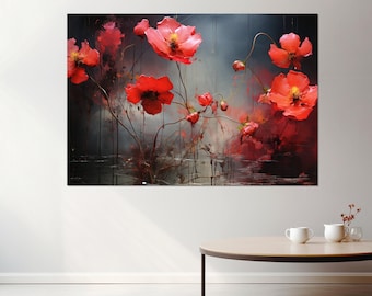 Abstrakte Blumen Malerei Leinwanddruck, Blumenwanddekor, Blumenwandkunst, gerahmt und fertig zum Aufhängen