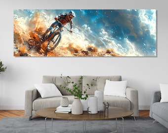 Abstract Downhill Bike Painting Canvas Print, Mountain Bike Wall Art, Downhill Bike Painting, Mountain Biker Gift, Framed and Ready to Hang