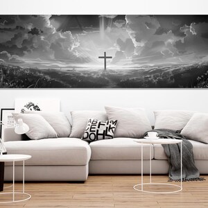 Arte de parede da Bíblia, O poder da cruz, impressão em tela, arte de parede religiosa em preto e branco, emoldurada e pronta para pendurar imagem 4