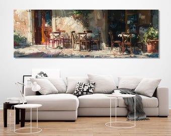 Abstract Italian Street Cafe Painting Canvas Print, Romantic Italy Painting, Framed and Ready to Hang