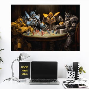 Robots Playing Poker Canvas Print, Poker Wall Art, Funny Casino Decor, Teen Room Decor, Poker Player Gift, Framed and Ready to Hang