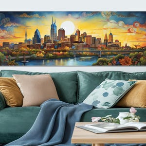 Abstract Nashville Painting Canvas Print, Nashville Wall Art, Large Nashville Skyline, Nashville Poster, Framed & Ready to Hang