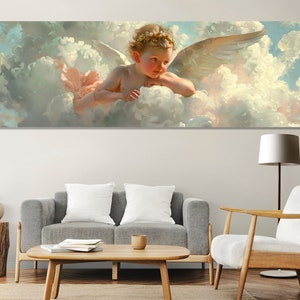 Cupid on Cloud Canvas Print, William Bouguereau Style Painting, Romantic Wall Art, Cupid Canvas Print, Framed and Ready to Hang