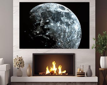 Large Moon Canvas Print, Black and White Moon Wall Art, Abstract Moon Painting, Moon Print, Moon Poster, Framed and Ready to Hang