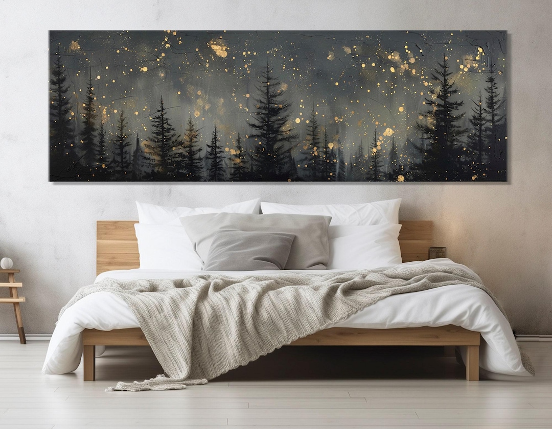 Large Pine Forest at Night Canvas Print, Abstract Forest Wall Art ...