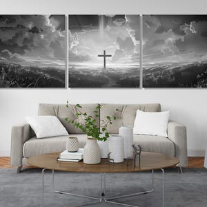 Arte de parede da Bíblia, O poder da cruz, impressão em tela, arte de parede religiosa em preto e branco, emoldurada e pronta para pendurar imagem 5