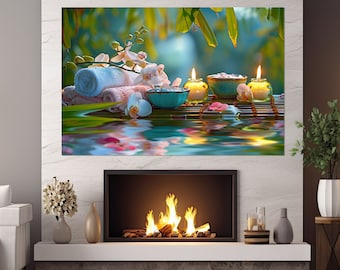 Spa Canvas Print, Zen Wall Art, Yoga Studio Decor, Framed and Ready to Hang