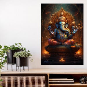 Lord Ganesha - Hindu God Canvas Print, Indian Hindu God Painting, Indian Religious Wall Art, Framed and Ready to Hang
