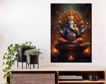 Lord Ganesha - Hindu God Canvas Print, Indian Hindu God Painting, Indian Religious Wall Art, Framed and Ready to Hang