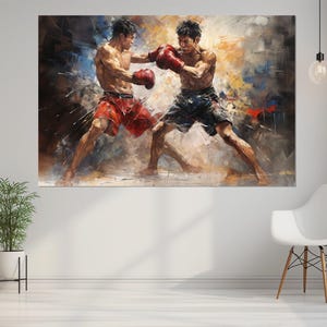 Muay Thai Painting Canvas Print, Abstract Muay Thai Wall Art,  Martial Arts Canvas Art, MMA Wall Decor, Framed and Ready to Hang