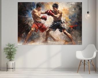 Canvastavla med målning av Muay Thai, abstrakt väggkonst för Muay Thai, kanvaskonst för kampsport, MMA-väggdekor, inramad och redo att hängas upp