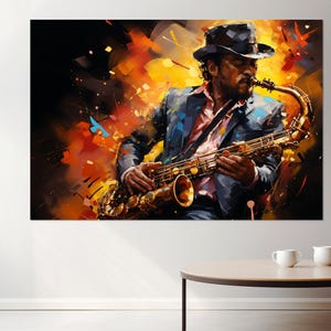 Abstract Music Canvas Art, Saxophonist Canvas Print, Saxophonist Gift, Saxophone Painting, Musician Gift, Framed and Ready to Hang