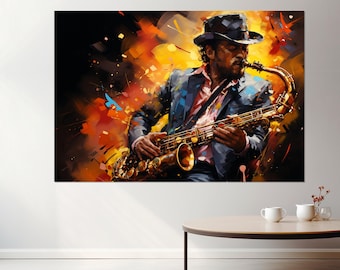 Abstract Music Canvas Art, Saxophonist Canvas Print, Saxophonist Gift, Saxophone Painting, Musician Gift, Framed and Ready to Hang