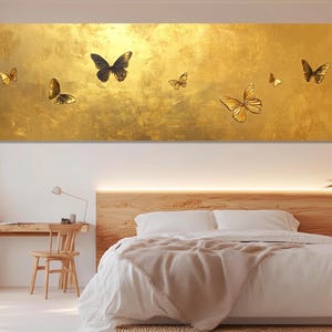Gold Butterflies Painting Canvas Print, Gold Wall Art, Luxury Wall Decor, Butterfly Wall Art, Gold Wall Decor, Framed and Ready to Hang image 5