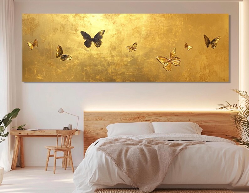 Gold Butterflies Painting Canvas Print, Gold Wall Art, Luxury Wall Decor, Butterfly Wall Art, Gold Wall Decor, Framed and Ready to Hang image 5