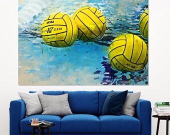 Water Polo Wall Art, Water Polo Balls Watercolor Canvas Print, Water Polo Fan Gift