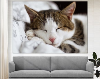 Cute Sleepy Cat Canvas Art, Kitten Print, Cats Wall Art