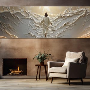 Jesus Walking on Water Soft White Tones Canvas Print, Religious Wall ...