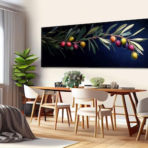 Olive Branch with Olives Abstract Canvas Print, Olive Tree Painting, Olives Canvas Print, Green Olives Poster, Framed and Ready to Hang
