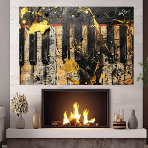 Impresión en lienzo de pintura abstracta de piano, decoración de pared de piano bar, regalo de pianista, póster de piano, arte musical en lienzo, enmarcado y listo para colgar.