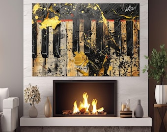 Abstract Piano Painting Canvas Print, Piano Bar Wall Decor, Pianist Gift, Piano Poster, Music Canvas Art, Framed and Ready to Hang