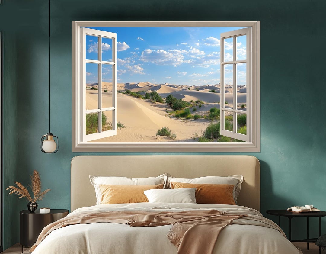 Window Picture Desert Open Window With a Desert View Canvas Print, Desert Wall Art, Sand ...