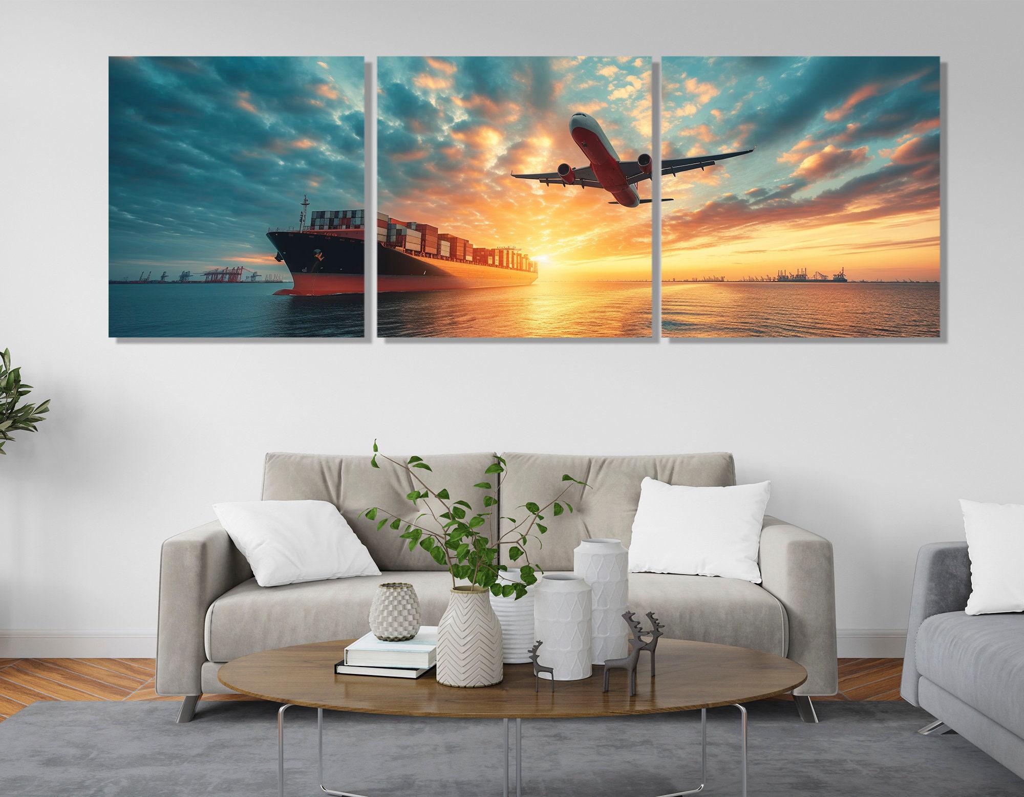 Logistics Wall Art, Plane and Cargo Ship Canvas Print, Cargo Wall Art ...